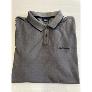 Ben Sherman The Original Men's Size L‎ Grey Birdseye Cotton Blend Monogram Polo